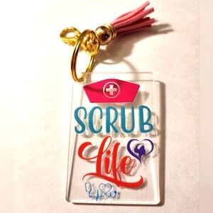 Scrub Life Keychain with Pink Tassel